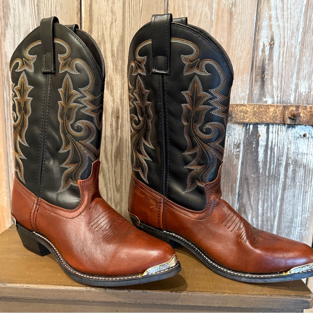 Vintage MASTERSON NWOT Men’s Western Leather Boots 10.5 D Black Cognac RB913